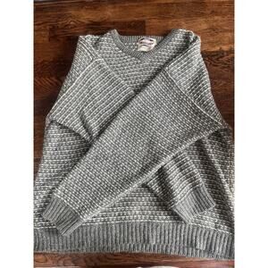 Sonoma Jean Company Vtg Gray White Knit Sweater Large V-Neck L Long Sleeve